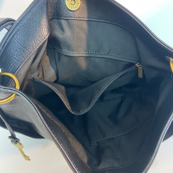 Fossil Crossbody Hobo Messenger Bag - Black Leather - Picture 11 of 14